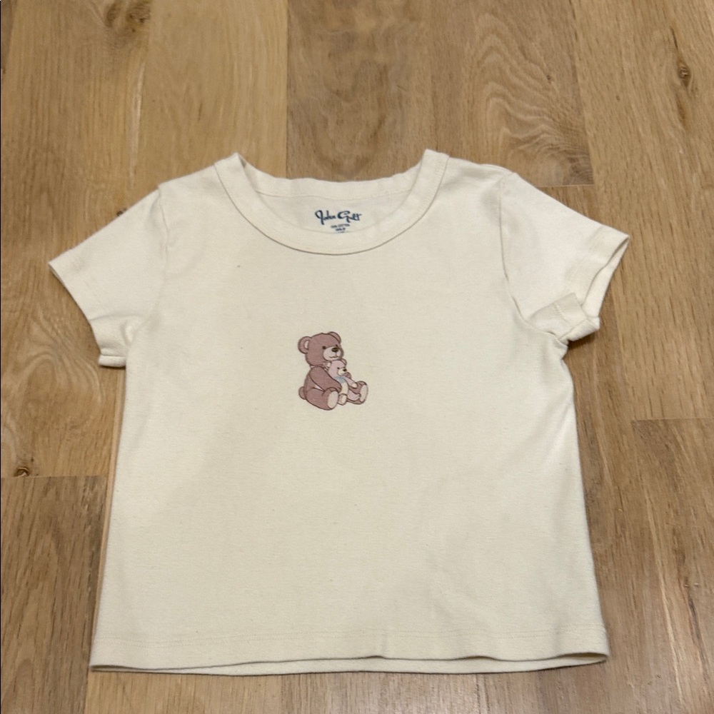 Brandy Melville Cream Tee with Bear Graphic